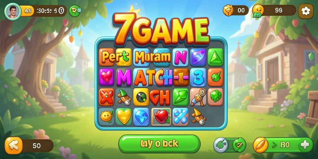 Tampilan gameplay seru di 7GAME dengan elemen Match-3 yang memikat.