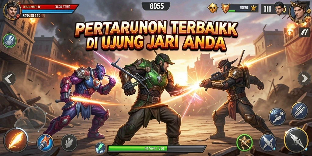 Tangkapan layar gameplay menunjukkan aksi pertarungan yang seru di 8055.