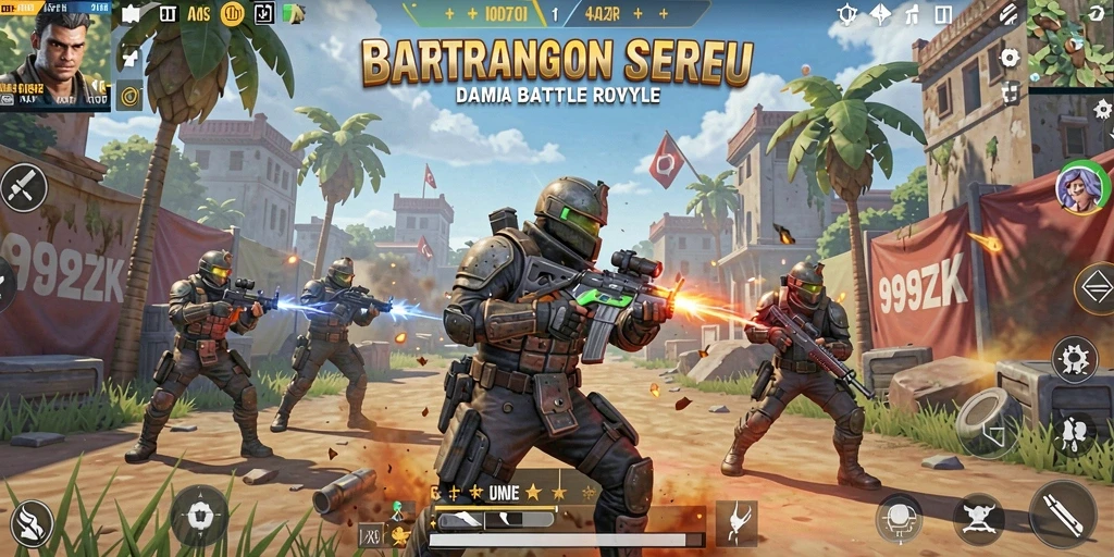 Tampilan gameplay mendebarkan dalam Arena Battle Royale 999ZK.