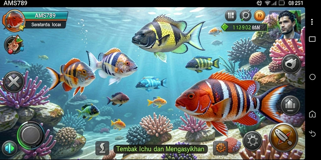 Screenshot game Tembak Ikan yang penuh aksi dan warna.