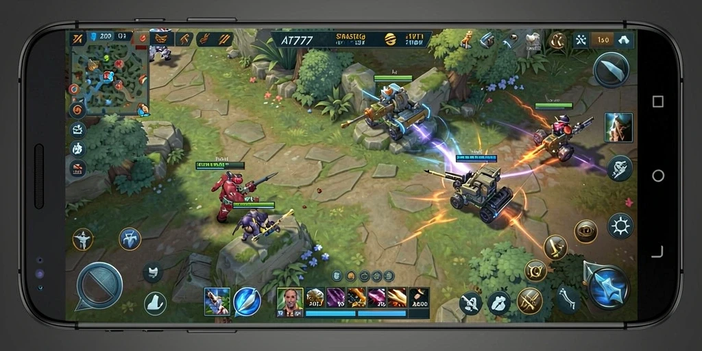 Tangkapan layar gameplay aksi strategis dalam AT777.