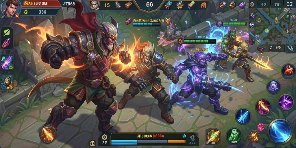 Tampilan layar gameplay MOBA yang mendebarkan di AT866.