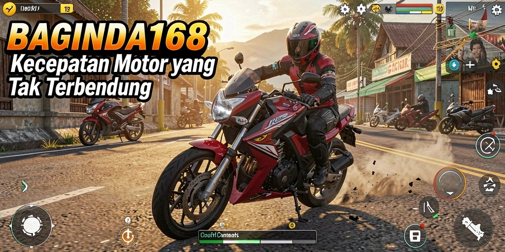 Tampilan gameplay menegangkan dari BAGINDA168 dalam balapan motor.