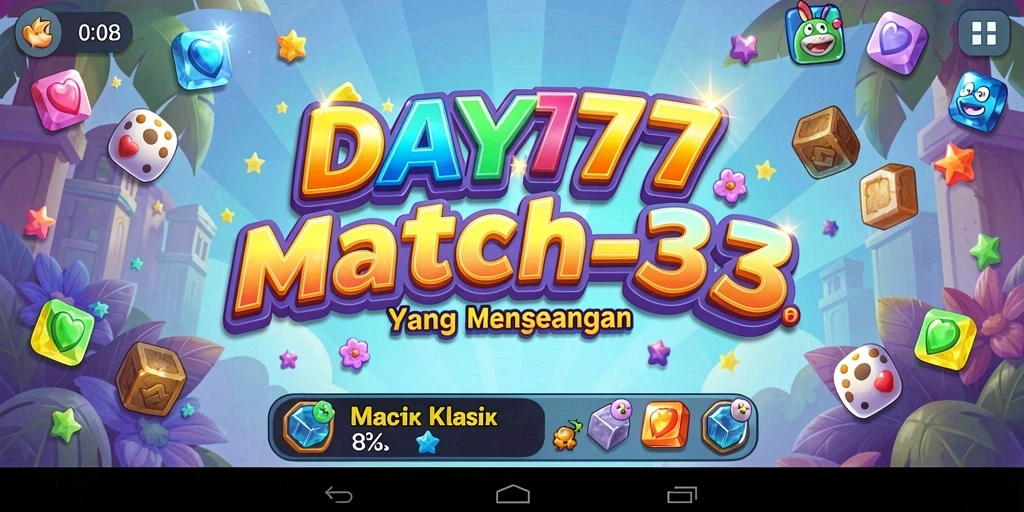 Tampilan gameplay seru dari DAY777, permainan Match-3 yang menantang.