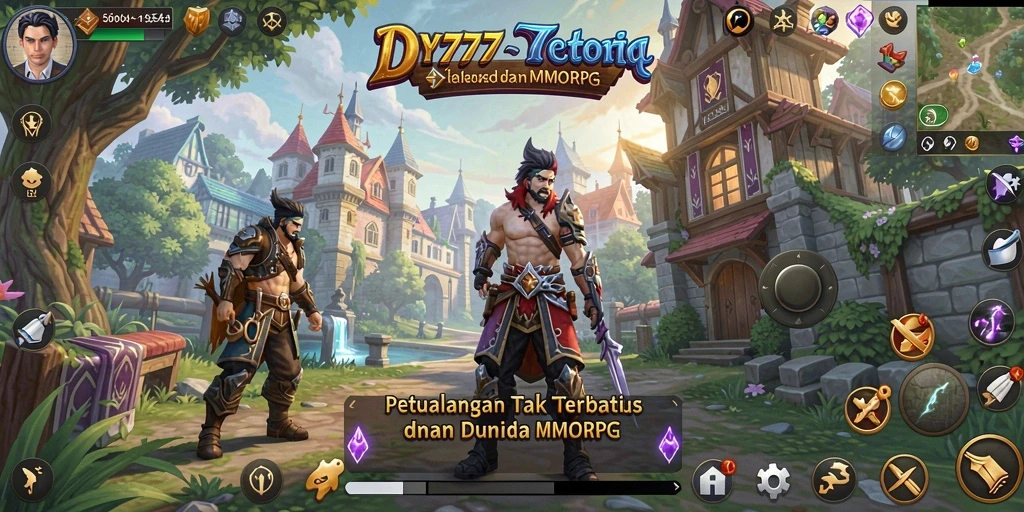 Screenshot DY777 menampilkan aksi pertempuran seru dalam dunia MMORPG.