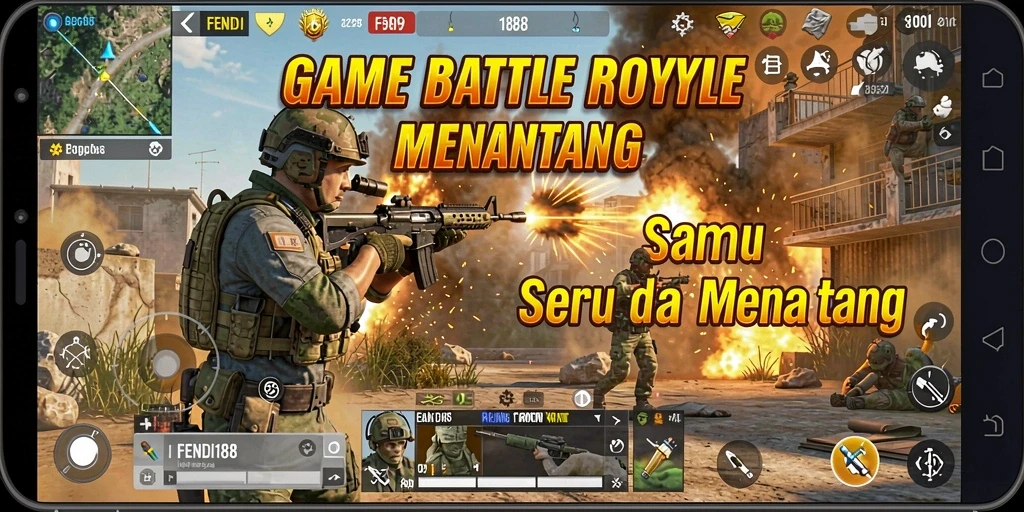 Tampilan thrilling gameplay FENDI188 saat bertempur di arena Battle Royale.