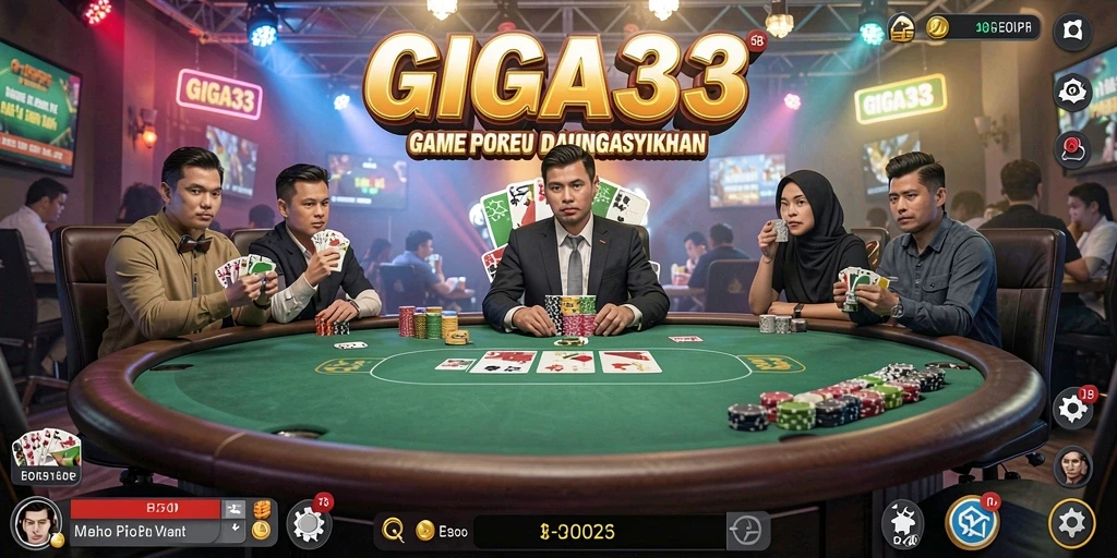 Tampilan gameplay GIGA33 yang seru dan mendebarkan saat bermain Poker.