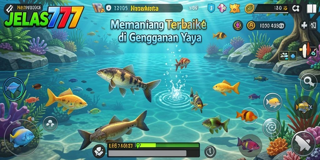 Tampilan utama gameplay JELAS777 dengan aksi memancing yang seru dan realistis.