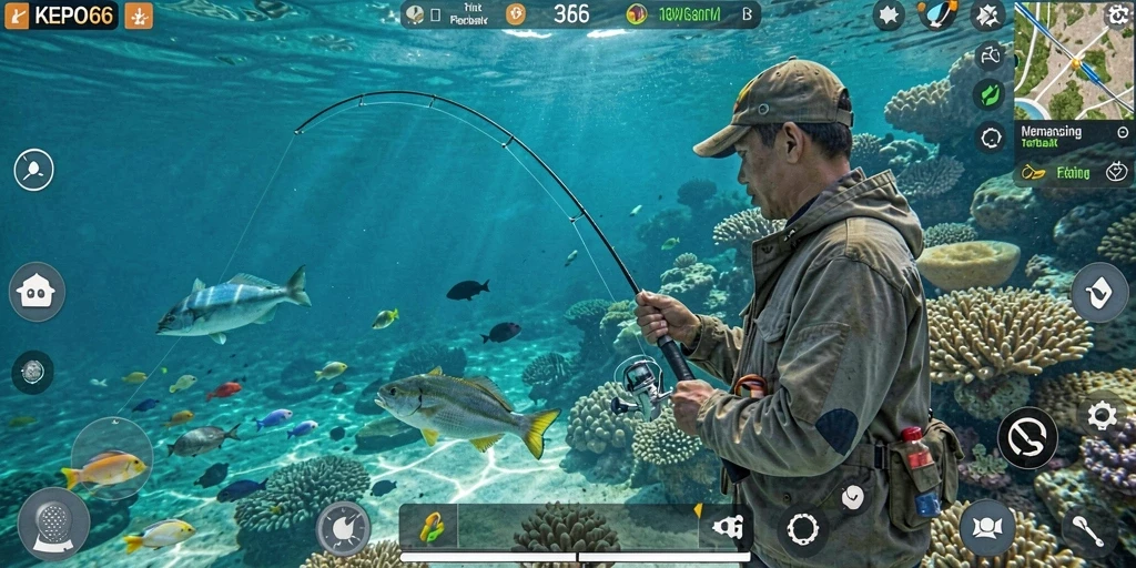 Screenshot KEPO66 menunjukkan gameplay seru saat memancing.