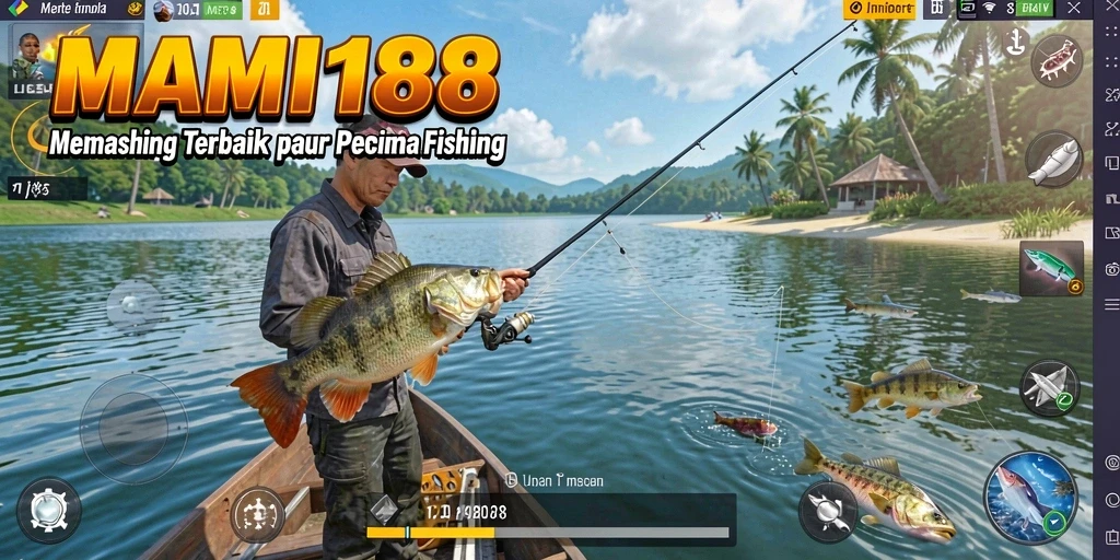 Screenshot gameplay MAMI188 menampilkan aksi memancing yang mendebarkan.