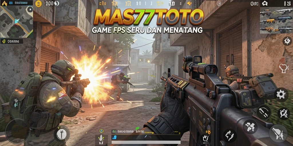 Screenshot gameplay MAS77TOTO menampilkan aksi tembak-menembak yang mendebarkan.