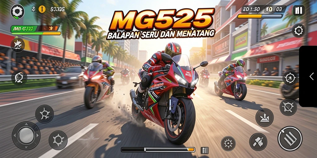 Tangkapan layar MG525 menampilkan aksi balapan motor seru dan menegangkan.