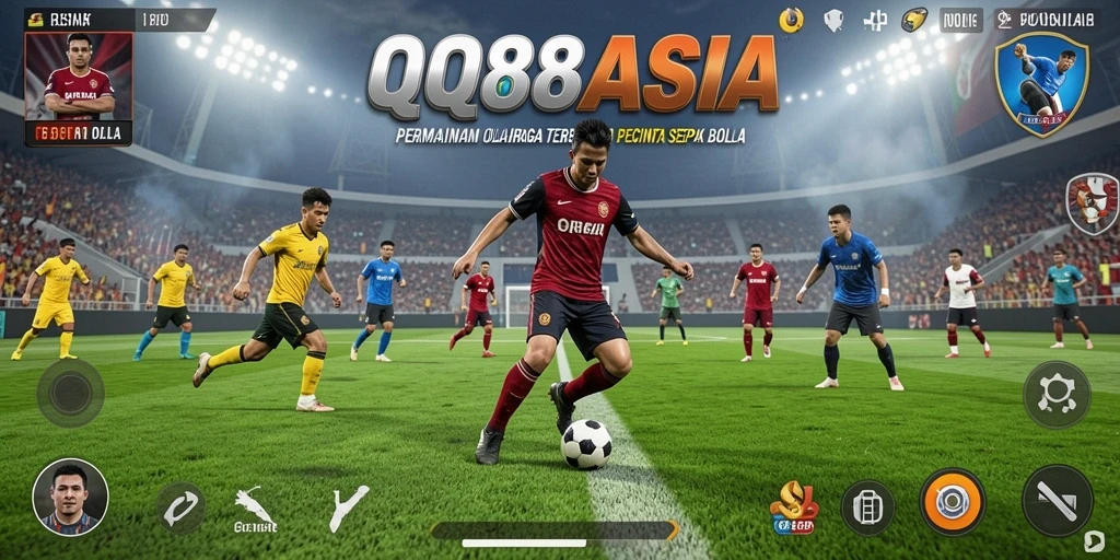 Tampilan utama gameplay QQ88ASIA menampilkan pertandingan sepak bola yang seru.