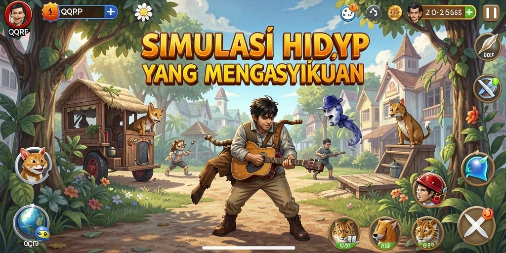 Gameplay QQRP menampilkan kehidupan virtual yang mendalam dan interaktif.