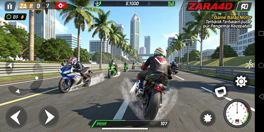 Tampilan gameplay ZARA4D yang mendebarkan saat balap motor.